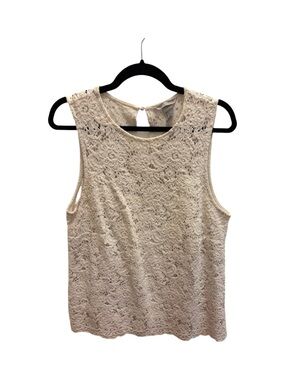 H&M Ivory Floral Lace Shell Sleeveless Top Women's Size L Keyhole Back